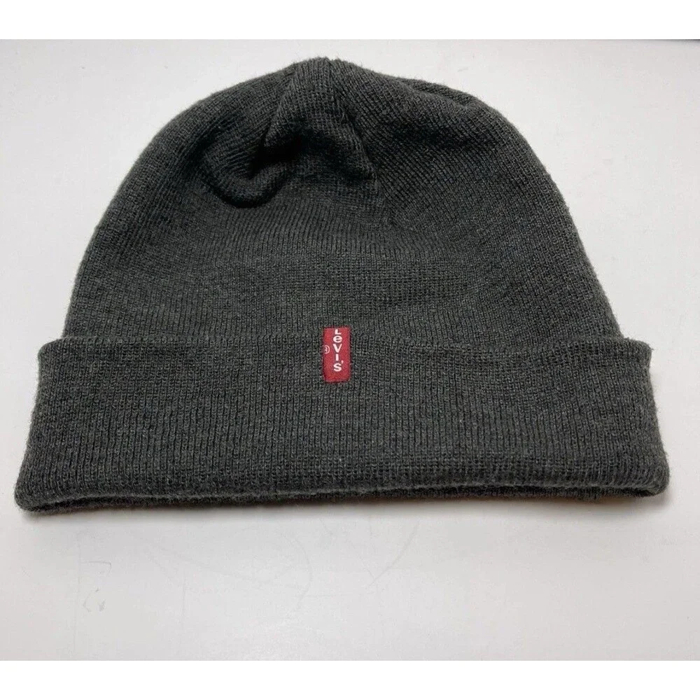 LEVI'S Mens Beanie Dark Grey OS Logo Fall Winter Outdoors